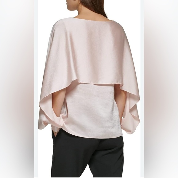 17. DKNY Pink Cape Overlay Crewneck Long Sleeve Blouse Size Large - Picture 2 of 8